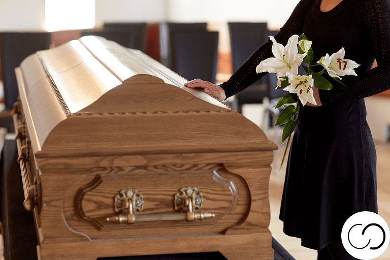 Wake viewing funeral coffin mourning woman